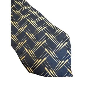 Hastings & Smith Men's Silk Tie Navy‎ Gold Abstract Geometric Made in USA XL